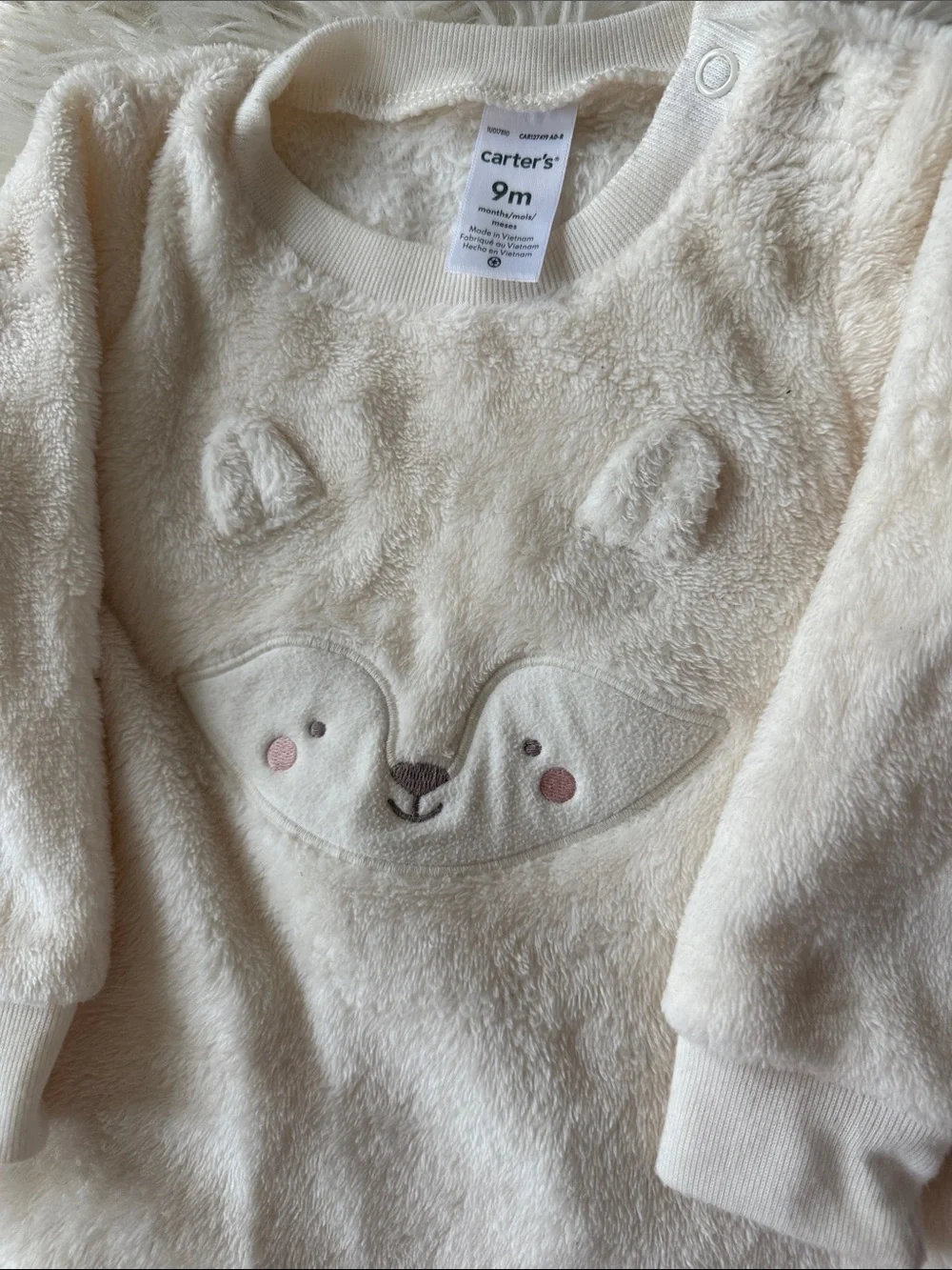 Carter's Cream Plush Bear Face Footed One-Piece